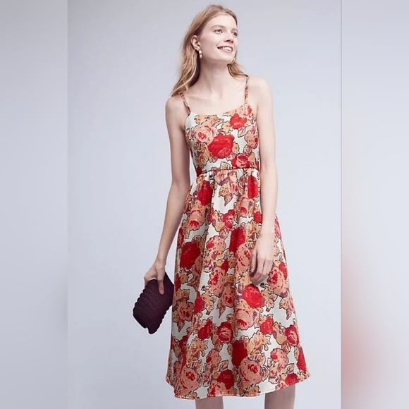 Rachel Antonoff Dresses & Skirts - RACHEL ANTONOFF ANTHROPOLOGIE Strappy Red Floral Rose Brocade Dress, Size 6 #188